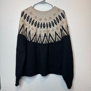 Lucky Brand Black and Beige Crew Neck Sweater